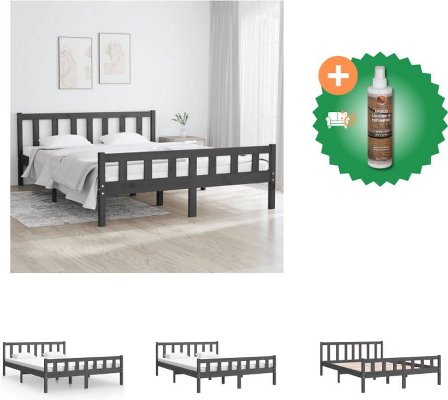 VidaXL Houten Bedframe Grijs 140 x 200 cm Massief Grenenhout Stabiel en Comfortabel Bed Inclusief Houtreiniger en verfrisser - Foto 2