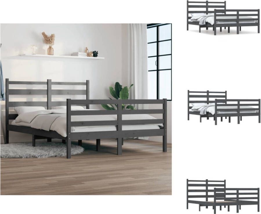 VidaXL Bedframe Grenenhout Grijs 205.5 x 166 x 100 cm Geschikt voor matras 160 x 200 cm Montage vereist Bed