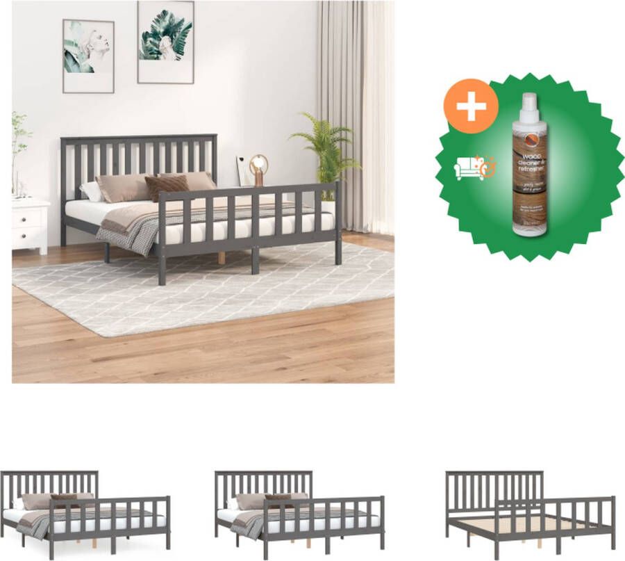 VidaXL Bedframe Grenenhout Grijs 205.5 x 166 x 101 cm Geschikt voor matras 160 x 200 cm Bed Inclusief Houtreiniger en verfrisser