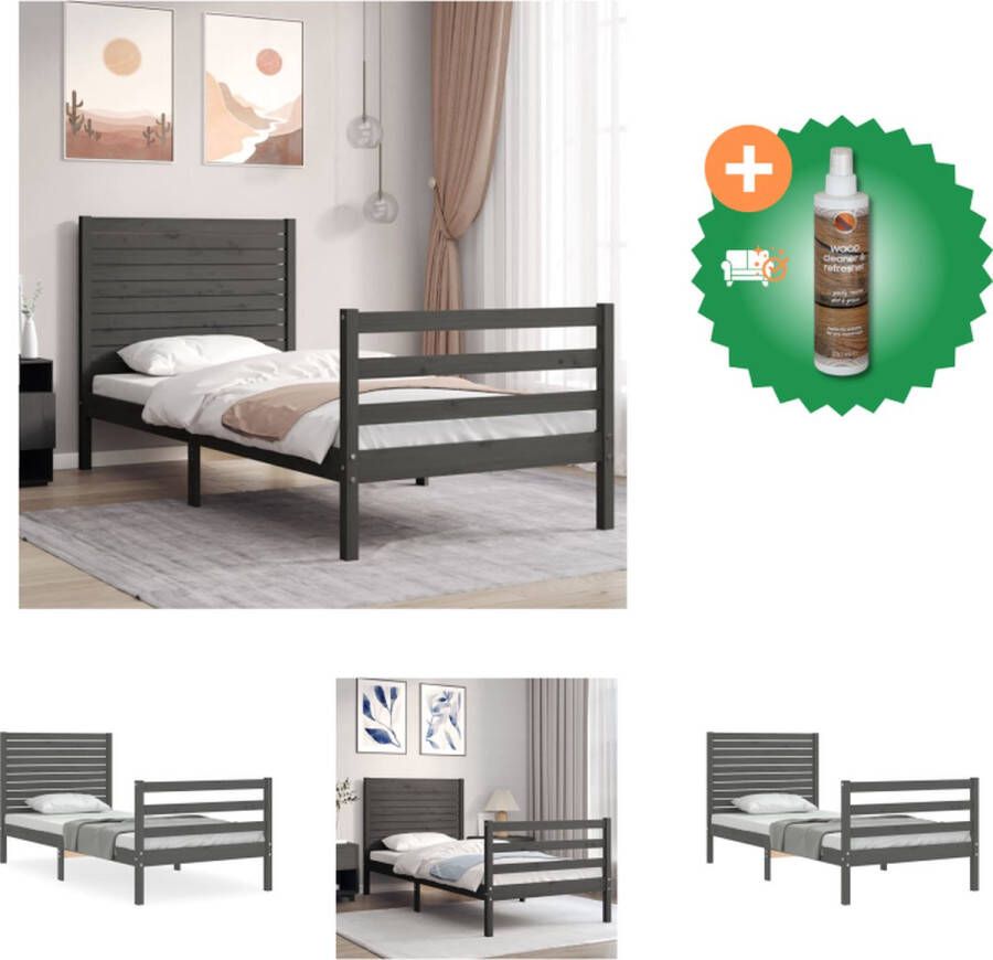 vidaXL Bedframe Grenenhout Grijs 205.5 x 95.5 x 100 cm Multiplex lattenbodem Bed Inclusief Houtreiniger en verfrisser