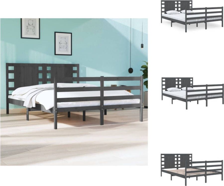 vidaXL Bedframe Grenenhout Grijs 205.5x145.5x69.5cm (LxBxH) 140x200cm Massief grenenhout stevig en comfortabel Bed