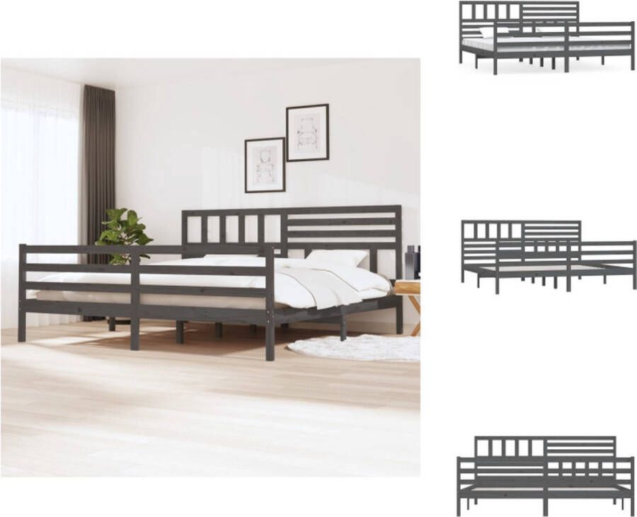 VidaXL Bedframe Grenenhout Grijs 205.5x206x100 cm Geschikt voor matras 200x200 cm Massief houten frame Bed