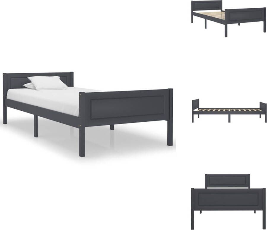 vidaXL Bedframe Grenenhout Grijs 206 x 106 x 63 cm Geschikt voor 100 x 200 cm Matras Montage vereist Bed