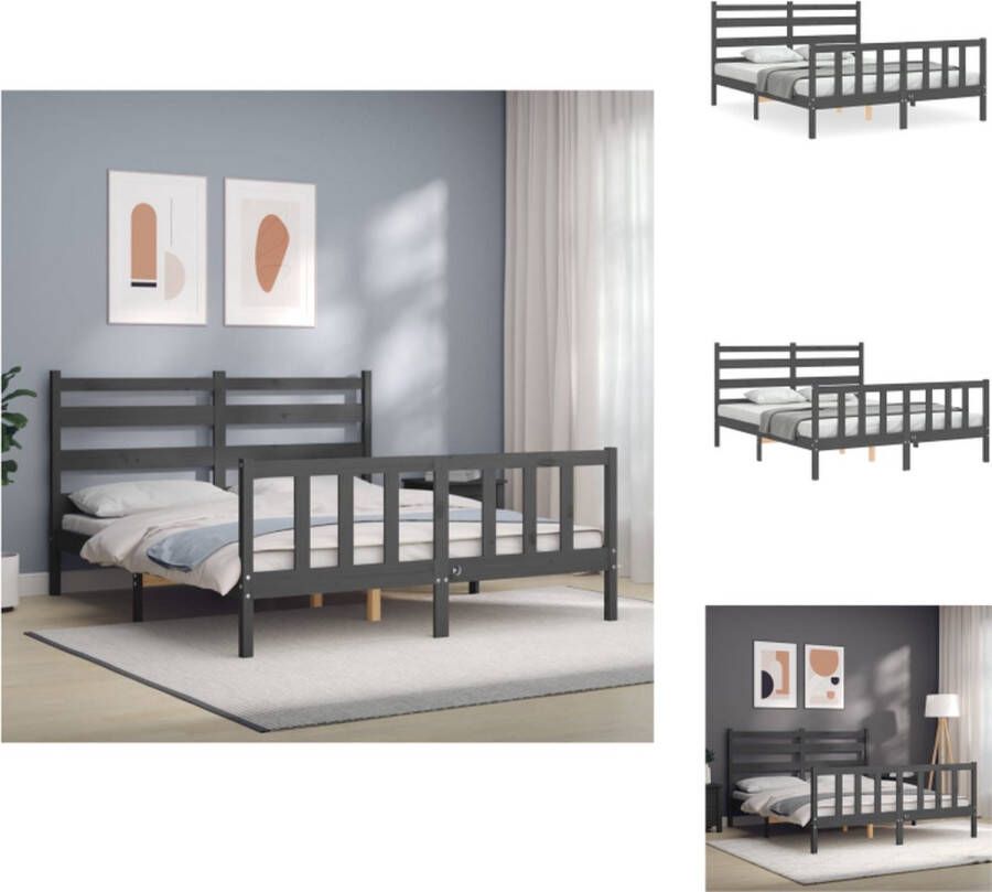 VidaXL Bedframe Grenenhout Grijs 206 x 165.5 x 100 cm Multiplex lattenbodem Bed