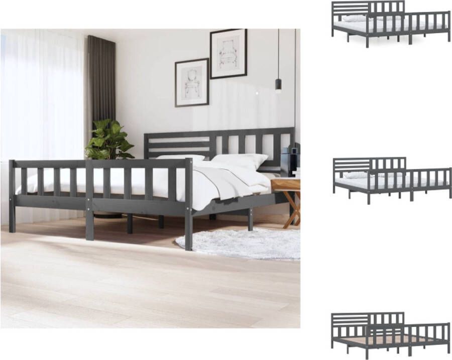 VidaXL Bedframe Grenenhout Grijs 206 x 205.5 x 100 cm Geschikt voor 200 x 200 cm matras (Montage vereist) Bed