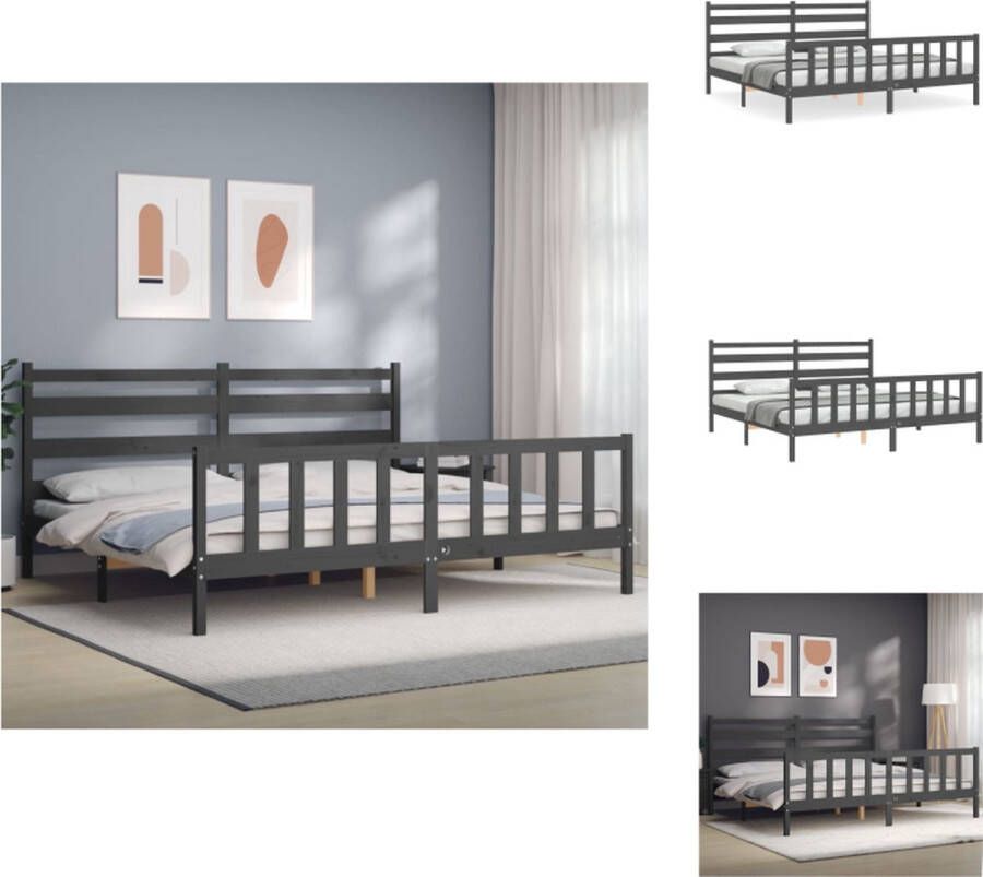 VidaXL Bedframe Grenenhout Grijs 206x205.5x100 cm Multiplex lattenbodem Functioneel hoofd- en voeteneinde Matras niet inbegrepen Bed