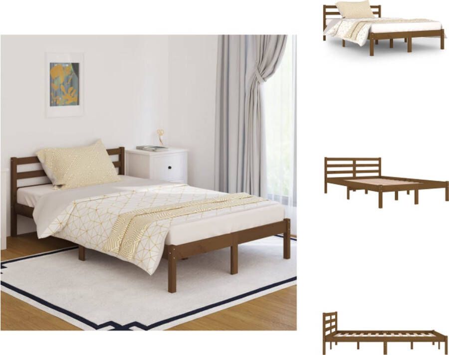 VidaXL Bedframe Grenenhout- Hogewaardig massief hout Stevig lattenbodem Comfortabel hoofdeinde Kleur- honingbruin Afmetingen- 205.5 x 125.5 x 69.5 cm Geschikt voor matras- 120 x 200 cm Montage vereist Bed