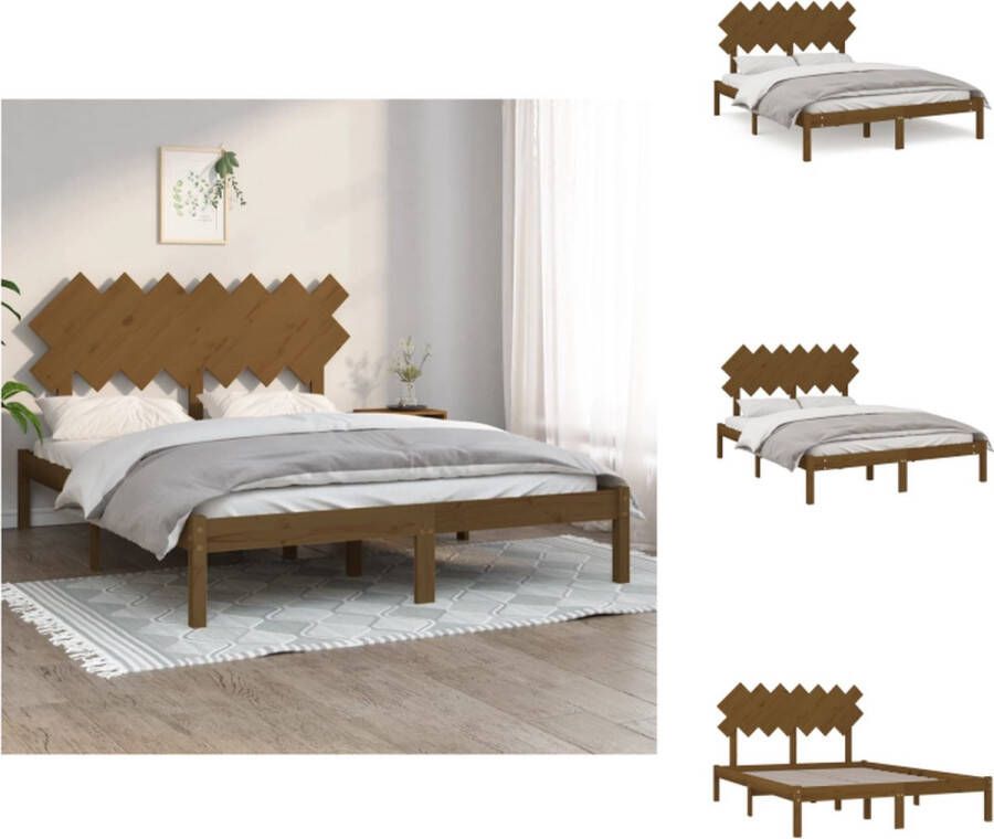 VidaXL Bedframe Grenenhout Honey Brown 195.5 x 145.5 cm Sturdy Slatted Base Bed