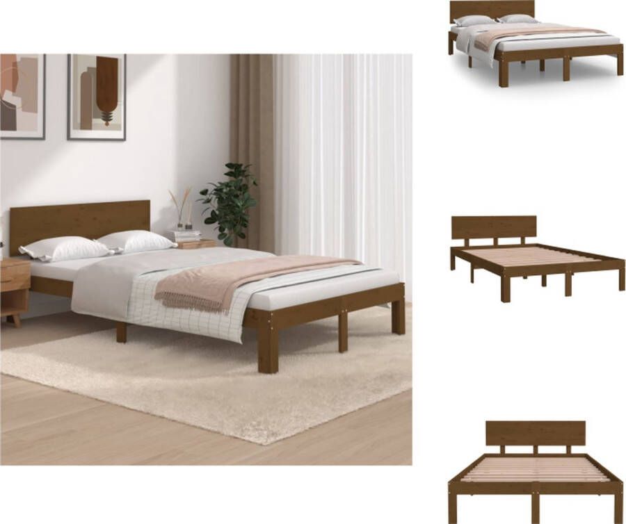 VidaXL Bedframe Grenenhout Honey Brown 205.5 x 123.5 x 69.5 cm Solid Wood Plywood Slatted Base Bed