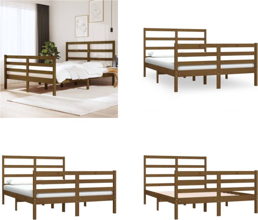 VidaXL Bedframe grenenhout honingbruin 120x190 cm 4FT Small Double Bedframe Bedframes Bed Bedbodem