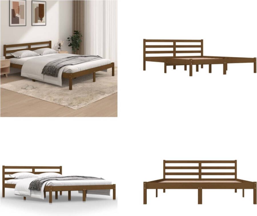 VidaXL Bedframe grenenhout honingbruin 150x200 cm 5FT King Size Bedframe Bedframes Bed Bedbodem