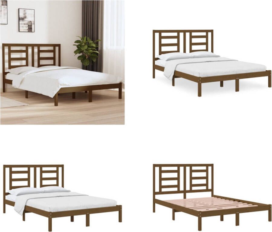VidaXL Bedframe grenenhout honingbruin 150x200 cm 5FT King Size Bedframe Bedframes Bed Bedbodem