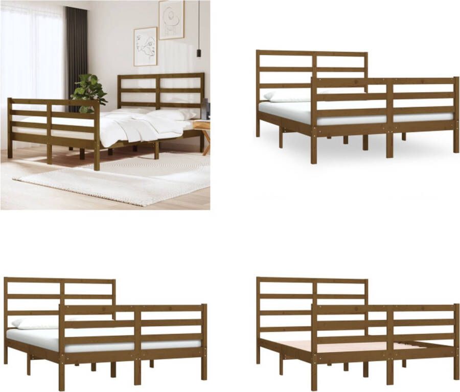 VidaXL Bedframe grenenhout honingbruin 150x200 cm 5FT King Size Bedframe Bedframes Bed Bedbodem