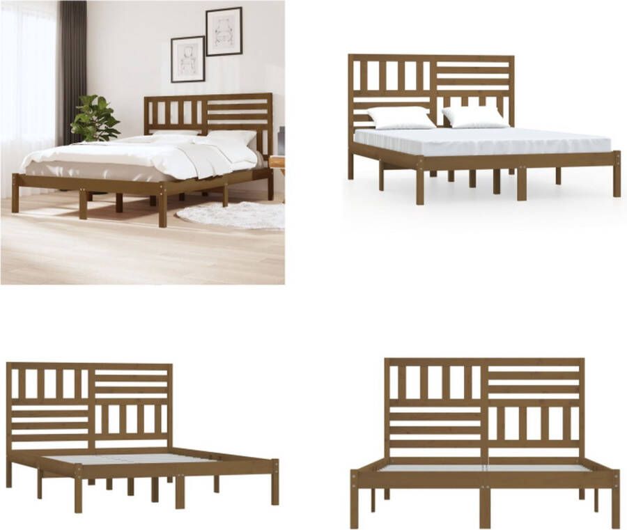 VidaXL Bedframe grenenhout honingbruin 150x200 cm 5FT King Size Bedframe Bedframes Eenpersoonsbed Bed