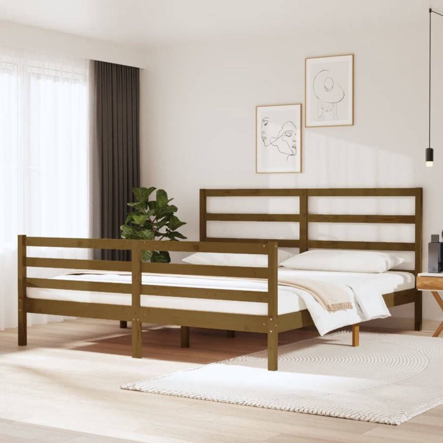 VidaXL -Bedframe-grenenhout-honingbruin-180x200-cm-6FT-Super-King