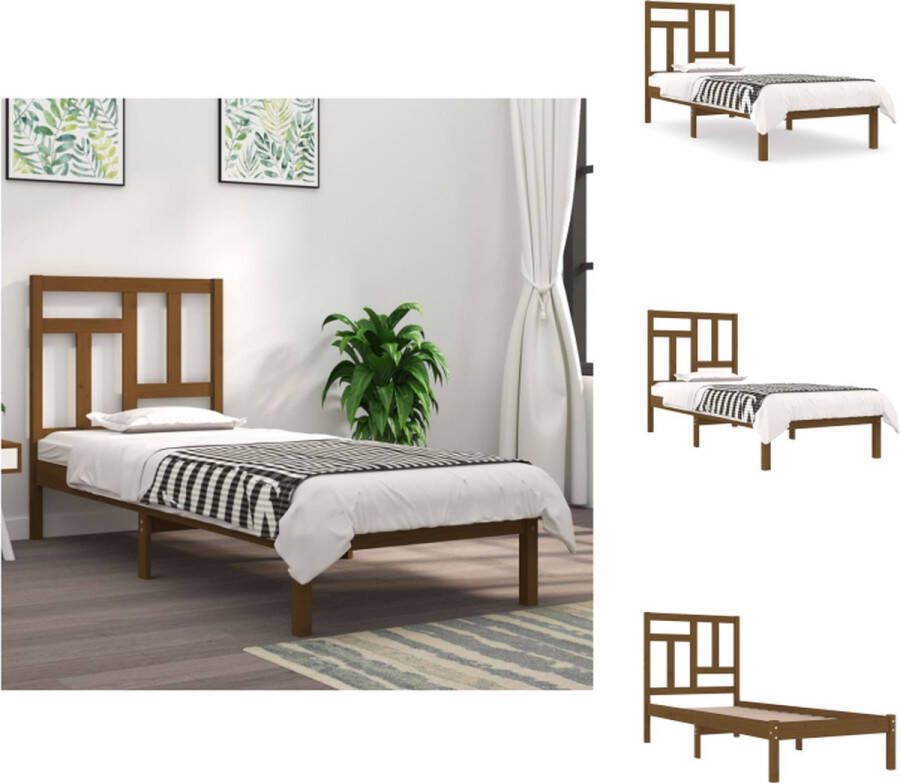 VidaXL Bedframe Grenenhout Honingbruin 195.5 x 80.5 x 31 cm Comfortabel hoofdeinde Bed