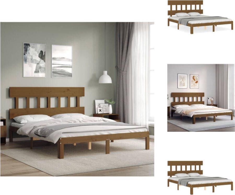 VidaXL Bedframe Bedframes Bed Tweepersoonsbed Bedframe met hoofdbord hout honingbruin 160x200 cm - Foto 2