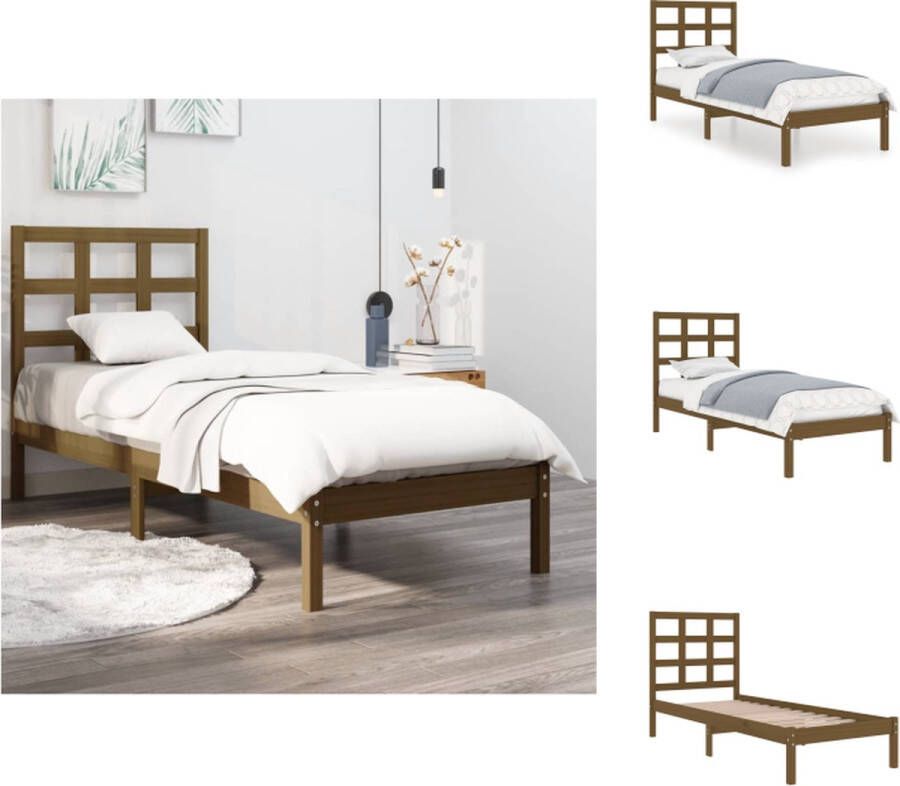 VidaXL Bedframe Grenenhout Honingbruin 205.5 x 105.5 x 31 cm Multiplex Lattenbodem Geschikt voor Matras 100 x 200 cm Montage vereist Incl hoofdeind Bed - Foto 2