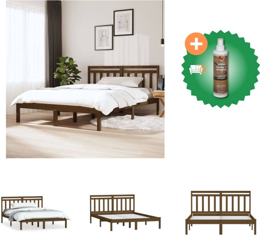 VidaXL Bedframe Grenenhout Honingbruin 205.5 x 126 x 100 cm Geschikt voor matras 120 x 200 cm Bed Inclusief Houtreiniger en verfrisser