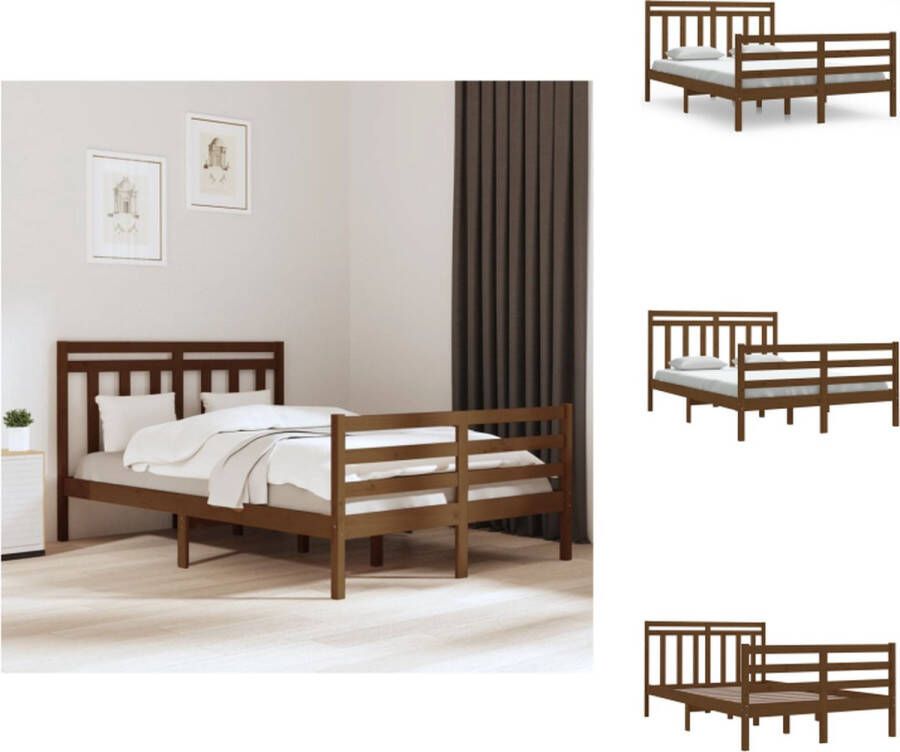 VidaXL Bedframe Grenenhout Honingbruin 205.5 x 145.5 x 69.5 cm Multiplex Lattenbodem 140 x 200 cm Montage vereist Bed
