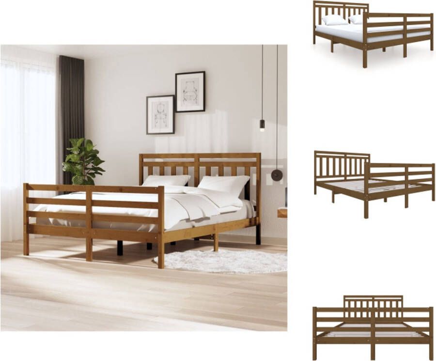 VidaXL Bedframe Grenenhout Honingbruin 205.5 x 166 x 100 cm 160 x 200 cm Stabiel en Decoratief Bed