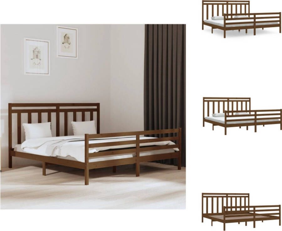VidaXL Bedframe Grenenhout Honingbruin 205.5 x 205.5 x 69.5 cm Massief grenenhout Multiplex lattenbodem Bed