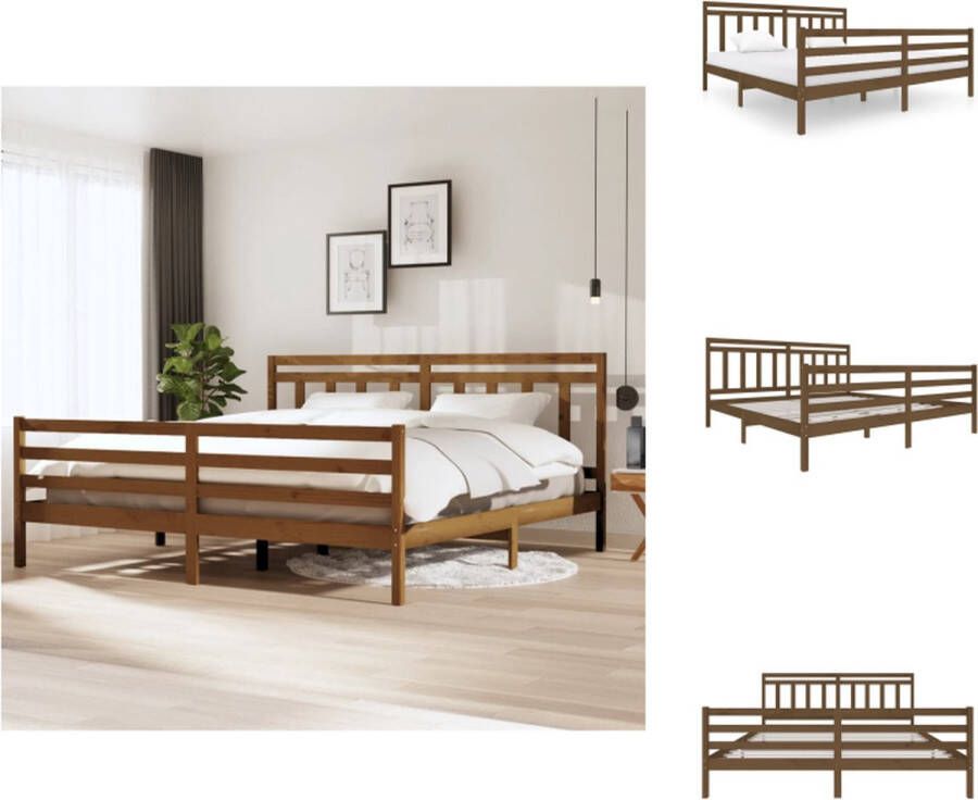 vidaXL Bedframe Grenenhout Honingbruin 205.5 x 206 x 100 cm Geschikt voor 200 x 200 cm matras Montage vereist Bed