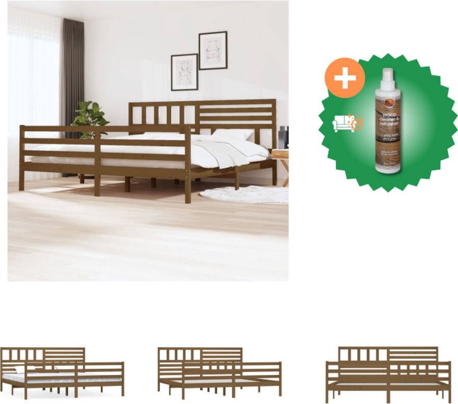 VidaXL Bedframe Grenenhout Honingbruin 205.5 x 206 x 100 cm Geschikt voor matras 200 x 200 cm Montage vereist Bed Inclusief Houtreiniger en verfrisser