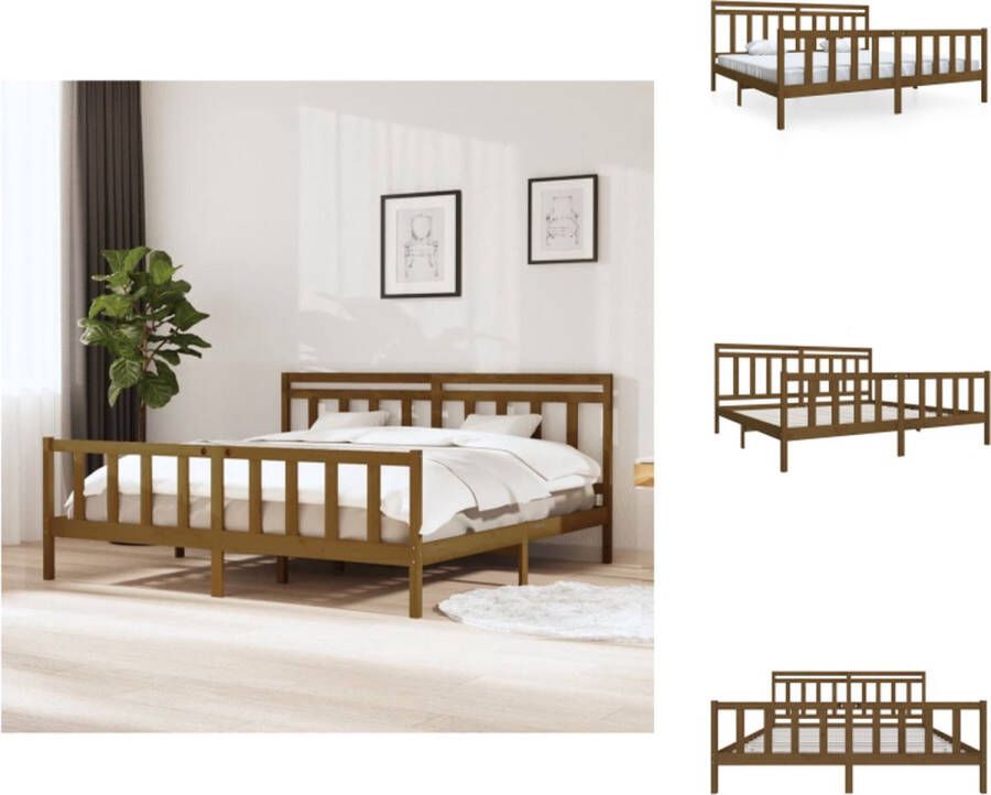 VidaXL Bedframe Bedframes Tweepersoonsbed Bed Bedframe massief hout honingbruin 200x200 cm - Foto 2