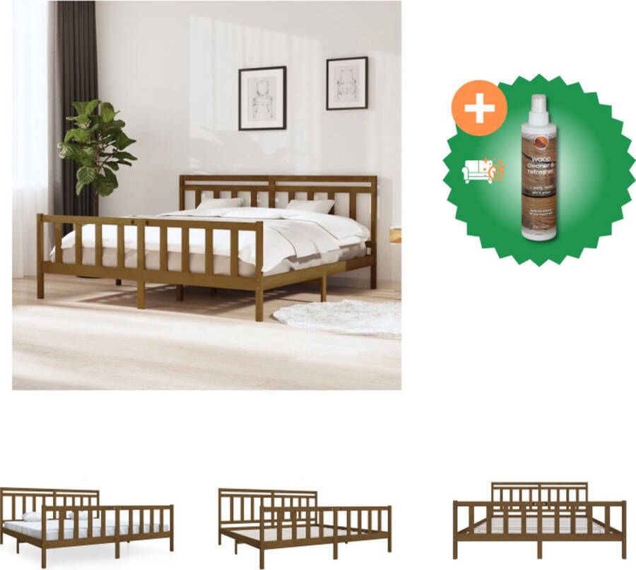 VidaXL Bedframe Grenenhout Honingbruin 205.5 x 206 x 100 cm (L x B x H) Bed Inclusief Houtreiniger en verfrisser
