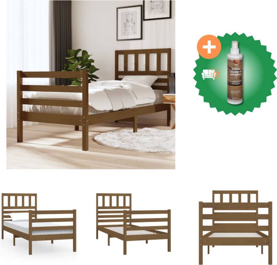 VidaXL Bedframe Grenenhout Honingbruin 205.5 x 96 x 100 cm Geschikt voor matras 90 x 200 cm Bed Inclusief Houtreiniger en verfrisser