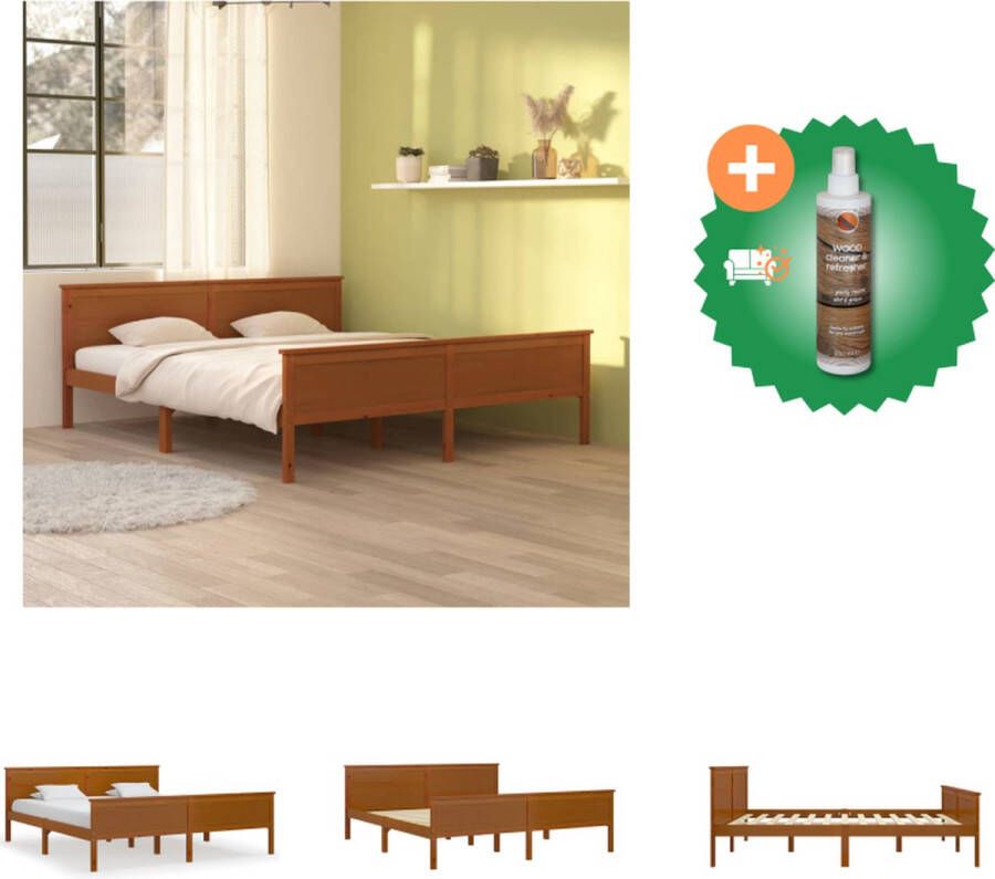 VidaXL Massief grenenhouten bedframe 204 x 187 x 55 cm Honingbruin matras niet inbegrepen Bed Inclusief Houtreiniger en verfrisser