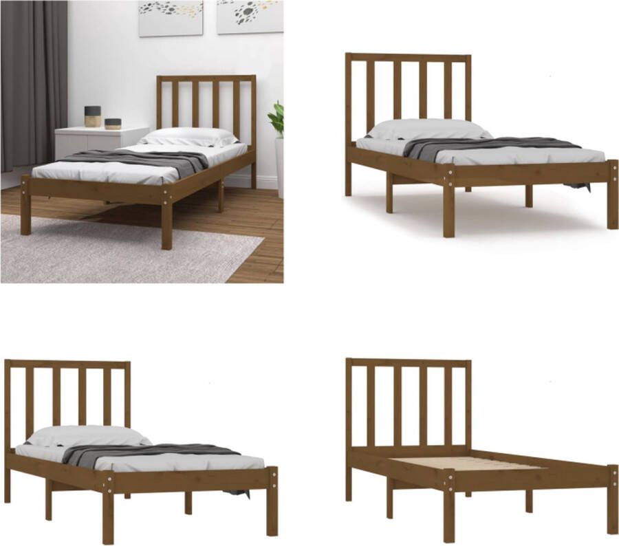 VidaXL Bedframe grenenhout honingbruin 75x190 cm 2FT6 Small Single Bedframe Bedframes Bed Bedbodem