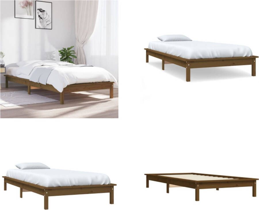 VidaXL Bedframe grenenhout honingbruin 75x190 cm 2FT6 Small Single Bedframe Bedframes Bed Bedbodem