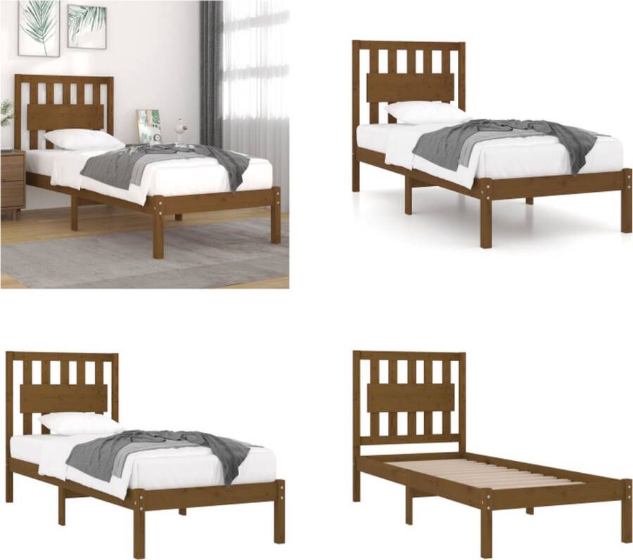 VidaXL Bedframe grenenhout honingbruin 75x190 cm 2FT6 Small Single Bedframe Bedframes Eenpersoonsbed Bed