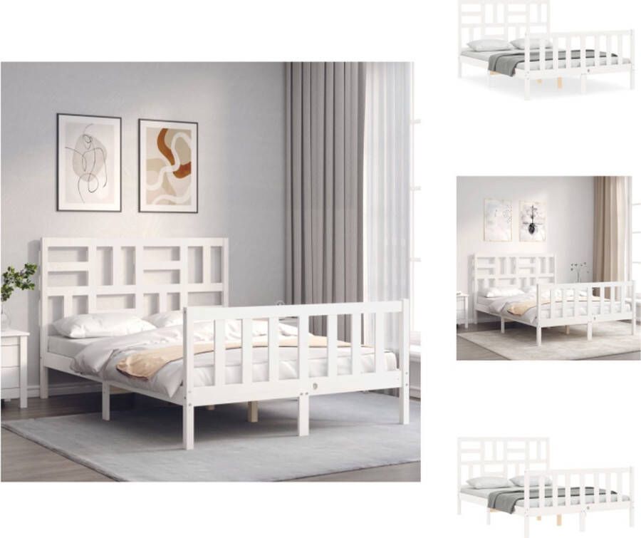 vidaXL Bedframe Grenenhout Houten Bed 195.5 x 145.5 x 104 cm Wit 140 x 190 cm Montage vereist Bed