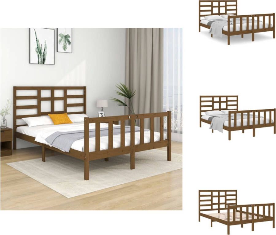 VidaXL Bedframe Bedframes Bed Bedbodem Bedframe massief hout honingbruin 120x190 cm 4FT Small Double