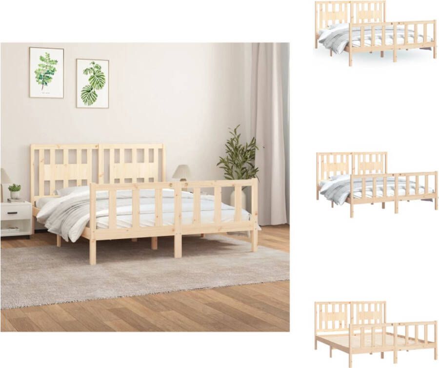VidaXL Bedframe Bedframes Bed Bedombouw Bedframe met hoofdbord grenenhout 150x200 cm 5FT King Size - Foto 2
