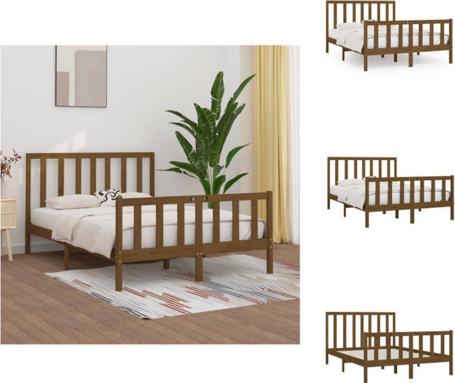 VidaXL Bedframe Bedframes Tweepersoonsbed Bed Bedframe massief hout honingbruin 150x200 cm 5FT King Size - Foto 2