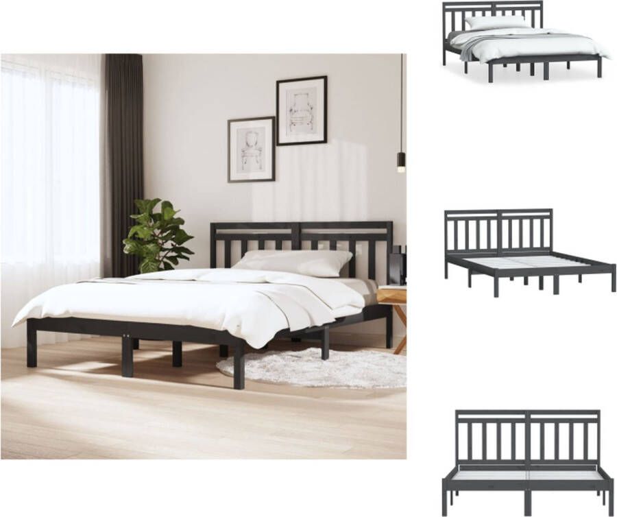 VidaXL Bedframe Bedframes Tweepersoonsbed Bed Bedframe massief hout grijs 150x200 cm 5FT king size - Foto 2