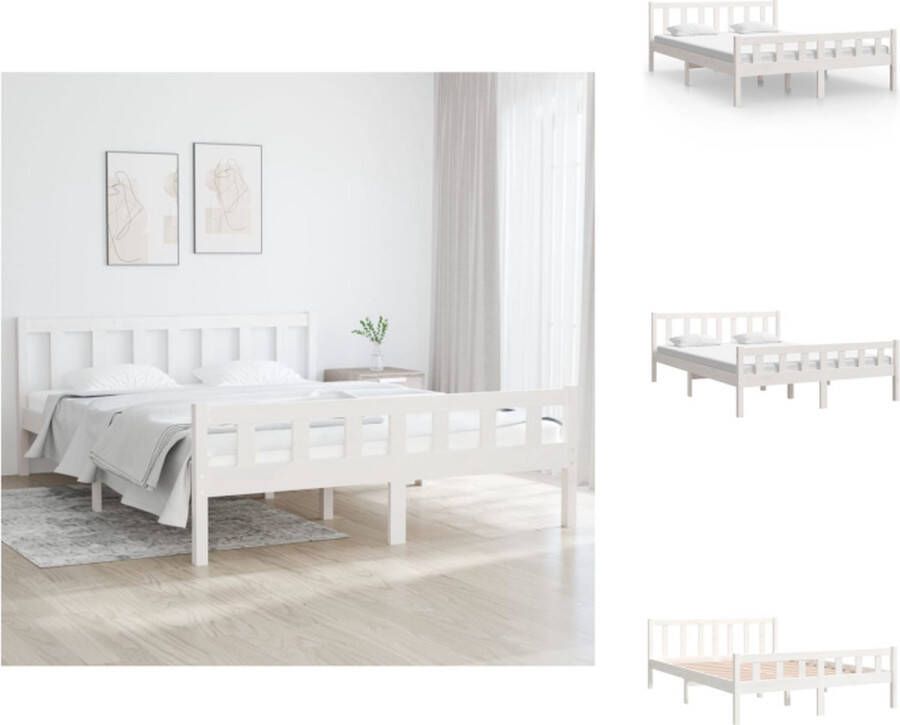 VidaXL Bedframe Bedframes Tweepersoonsbed Bed Bedframe massief hout wit 150x200 cm 5FT King Size - Foto 9
