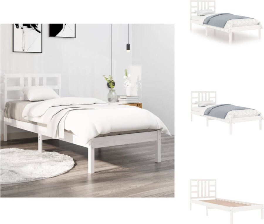 VidaXL Bedframe Grenenhout Klassiek Bed 205.5 x 95.5 x 31 cm Wit Bed
