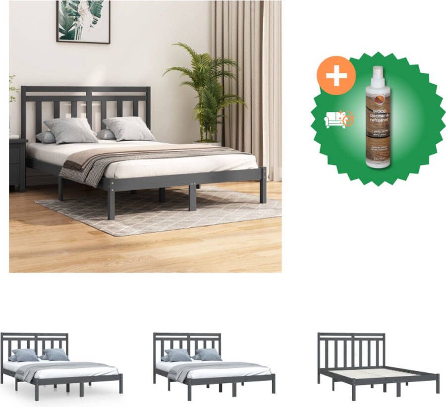VidaXL Houten Bedframe Praktisch en decoratief Massief grenenhout Stabiel en comfortabel Grijs 205.5 x 125.5 x 69.5 cm Geschikt voor 120 x 200 cm matras Montage vereist Bed Inclusief Houtreiniger en verfrisser - Foto 3