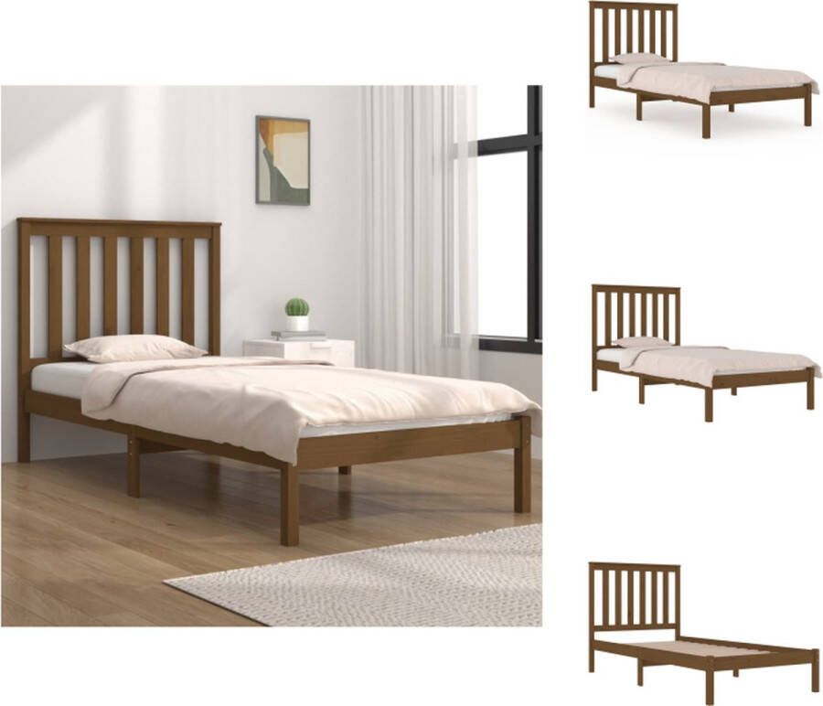 VidaXL bedframe Grenenhout Klassiek design 205.5 x 95.5 x 31 cm Honingbruin Bed