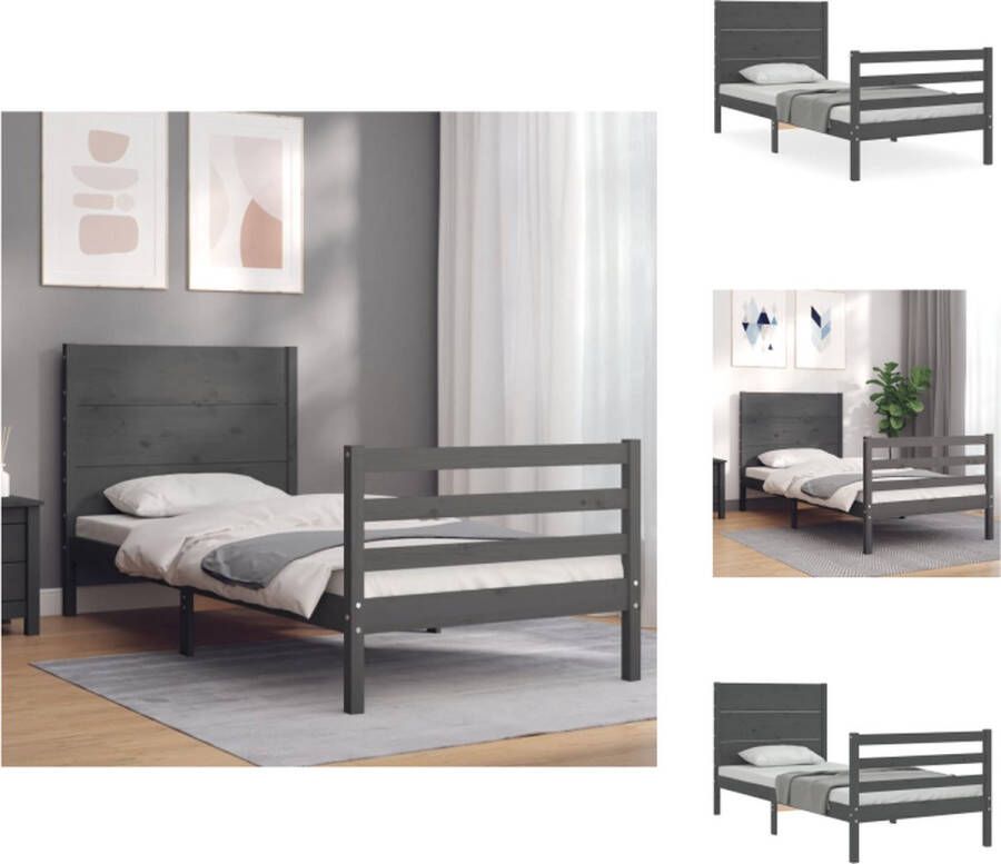 VidaXL Bedframe Grenenhout Lattenbodem Grijs 205.5 x 95.5 x 100 cm (LxBxH) Bed