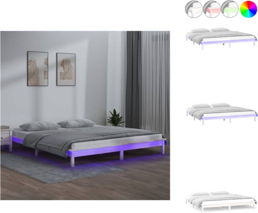 VidaXL Bedframe Grenenhout LED 120x190 cm Wit Massief Stabiel RGB LED Bed
