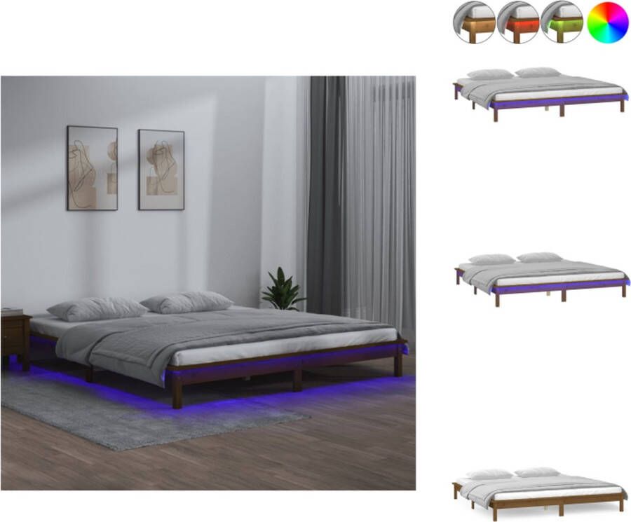 VidaXL Bedframe Grenenhout LED-verlichting 160x200 cm Honingbruin Bed
