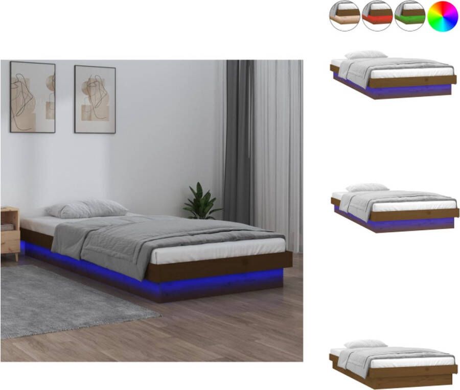 VidaXL Bedframe Grenenhout LED-verlichting Afstandsbediening Honingbruin 194 x 78.5 x 21 cm Bed