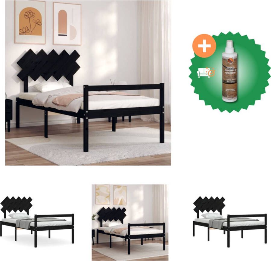 VidaXL Bedframe Grenenhout Massief 100 x 200 Zwart Bed Inclusief Houtreiniger en verfrisser