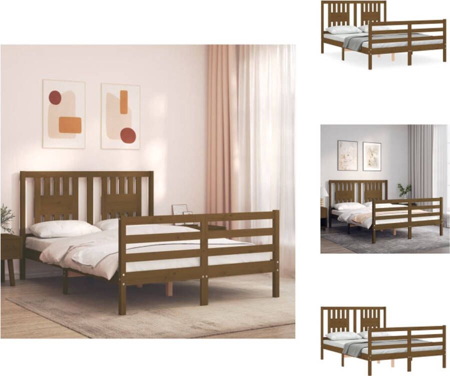 VidaXL Bedframe Grenenhout Massief 195.5 x 125.5 cm Honingbruin Bed